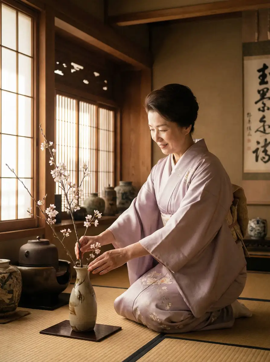 一位优雅的 探花网 - 91探花相关内容合集 在和室中插花